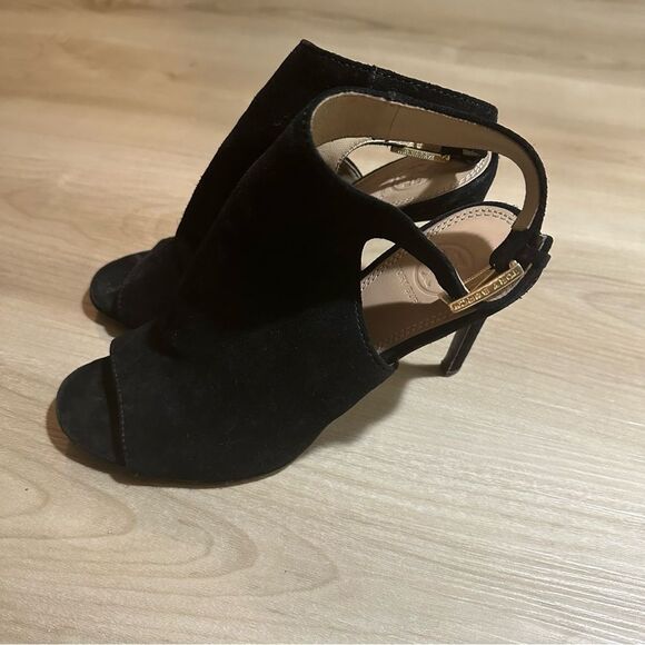 Tory Burch Black Suede Leather Peep Toe Heels Ankle Strap Cutout Stiletto - Picture 10 of 15